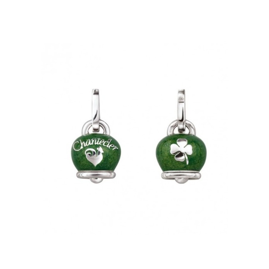 Idee Regalo chantecler | Ciondolo Campanella In Argento E Smalto Verde Perlato Con Quadrifoglio