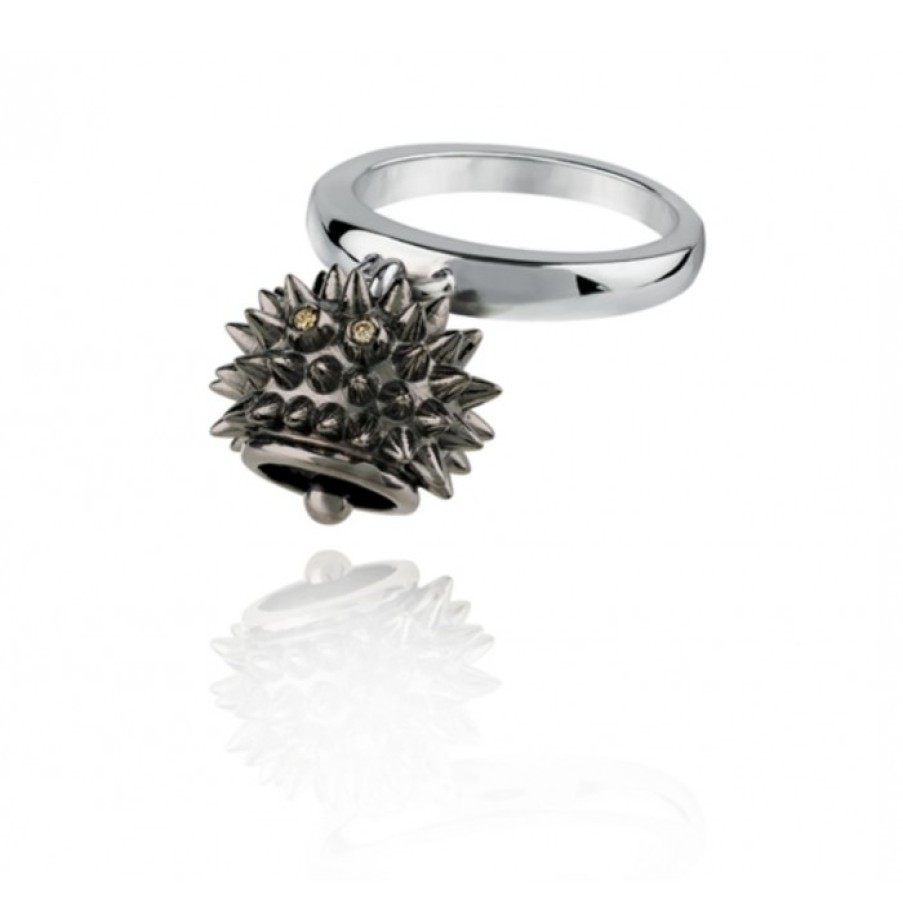 Idee Regalo chantecler | Anello Riccio Micro In Argento Brunito E Diamanti Brown