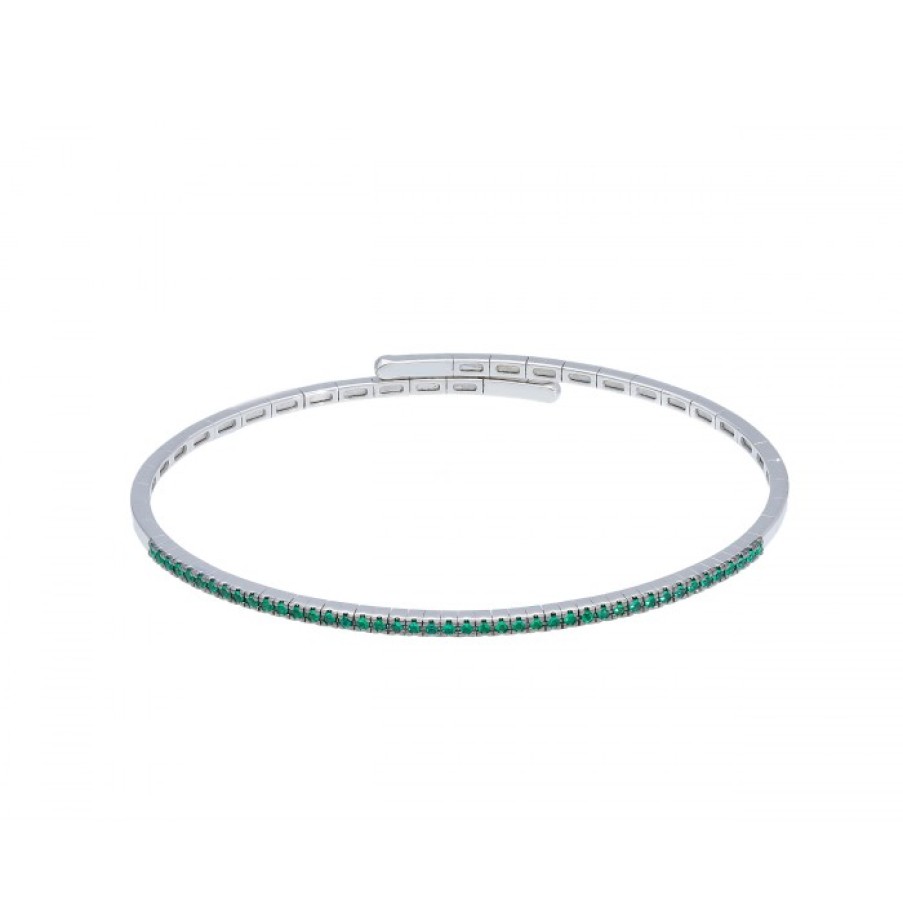 Idee Regalo callegaro1964 | Bracciale Tennis Flessibile Oro Bianco E Smeraldi