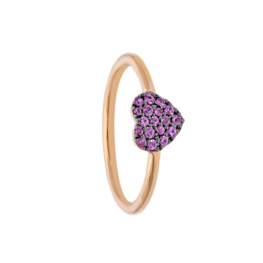 Anelli callegaro1964 | Anello Cuore In Oro Rosa E Zaffiri Rosa