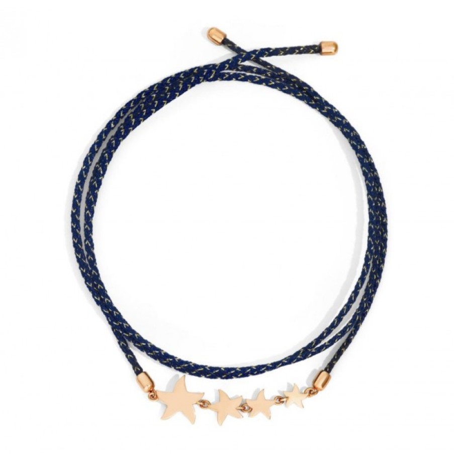 Idee Regalo dodo | Bracciale Tre Stelline Oro Rosa E Cordoncino Blu