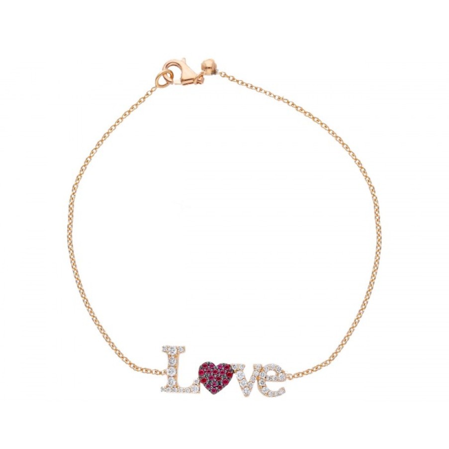 Idee Regalo callegaro1964 | Bracciale Love In Oro Rosa Con Diamanti Brown E Rubini