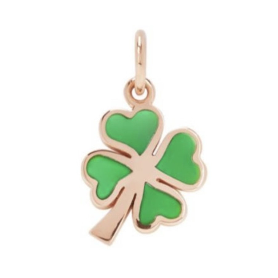 Idee Regalo dodo | Charm Quadrifoglio Oro Rosa 9K Con Smalto Cattedrale Verde