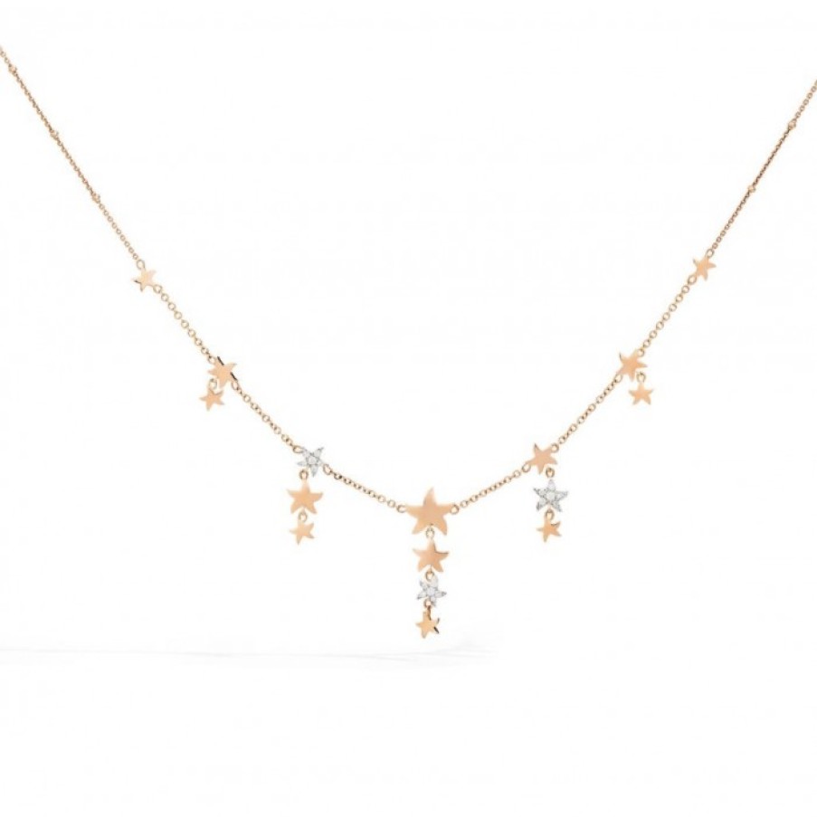 Idee Regalo dodo | Collana Tre Stelle Pendenti In Oro Rosa E Diamanti Bianchi