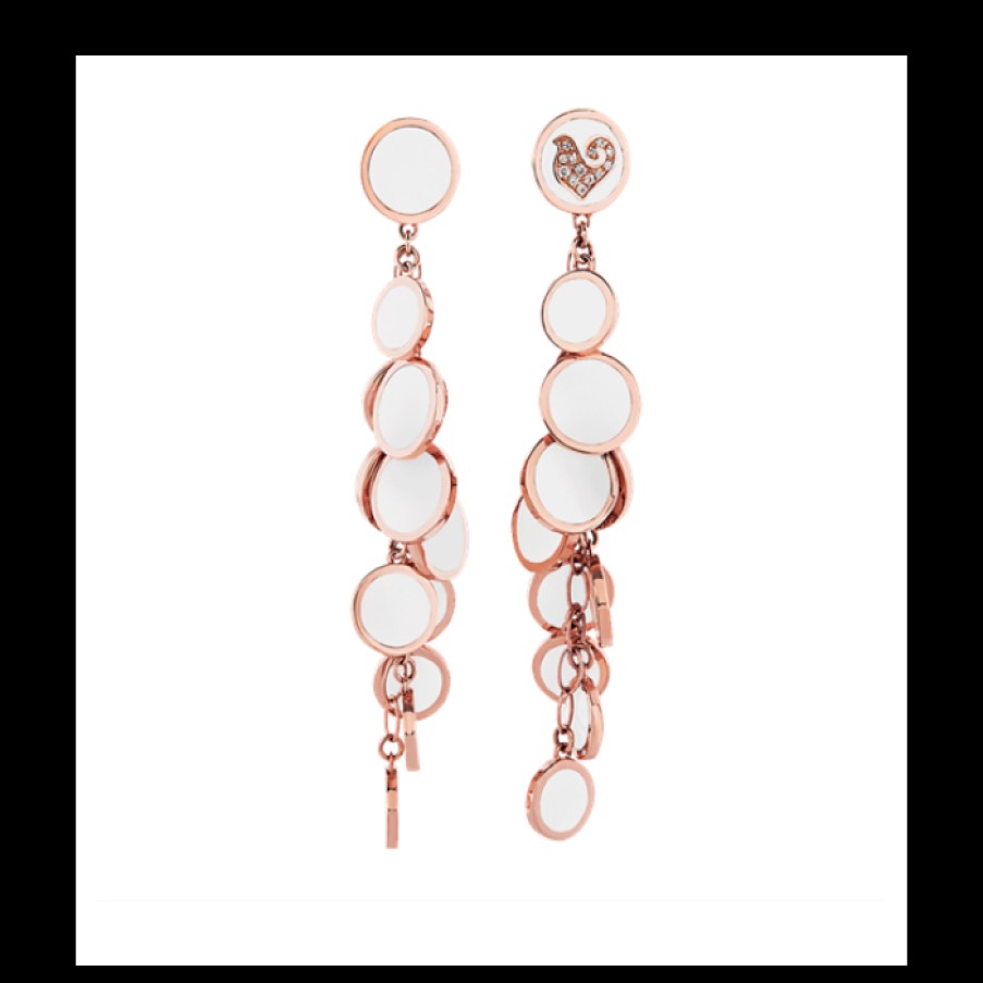 Idee Regalo chantecler | Orecchini Paillettes Oro Rosa 18Kt Chantecler Diamanti E Smalto Bianco