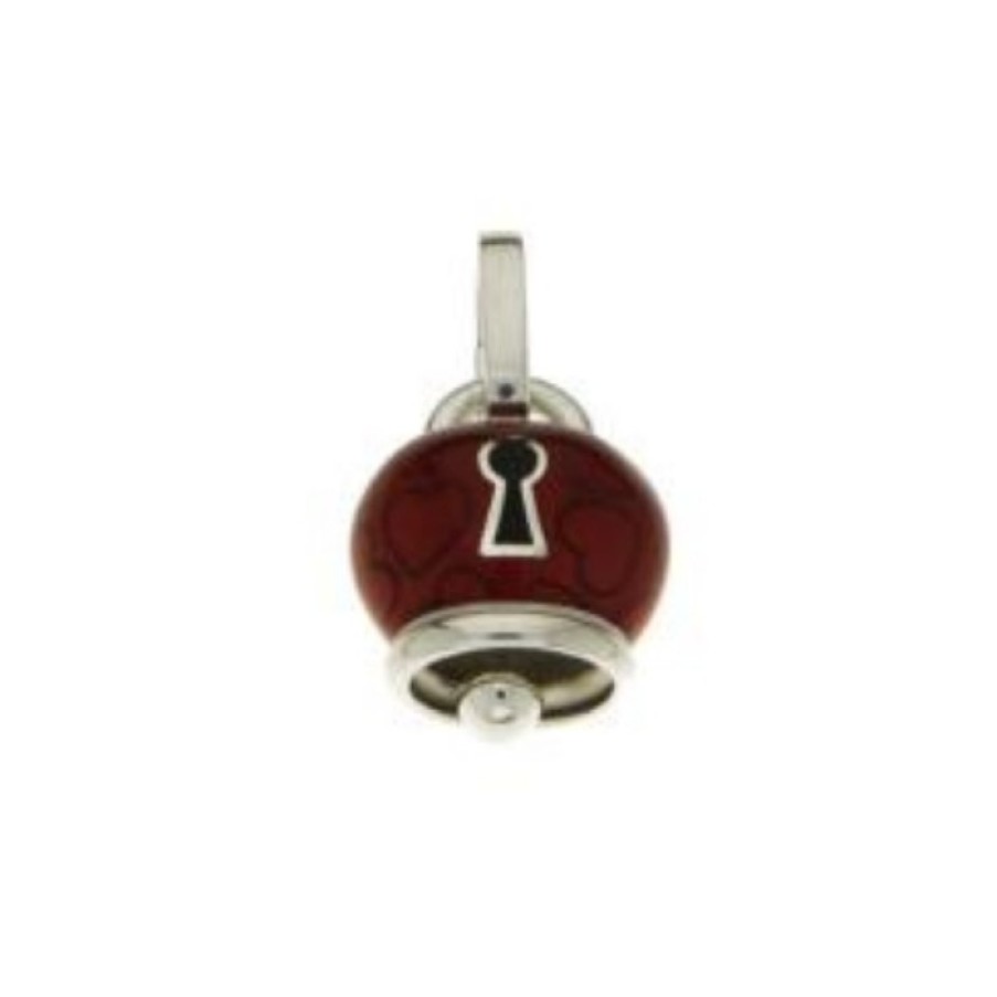 Idee Regalo chantecler | Ciondolo Campanella Et Viola Media In Argento E Smalto Rosso Con Cuori E Lucchetto