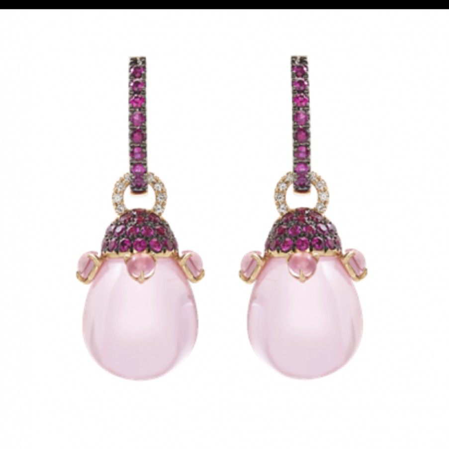 Idee Regalo chantecler | Orecchini Joyful Chanteclerin Oro Rosa 18Kt, Diamanti, Zaffiri Rosa E Poire In Cristallo Color Rosa