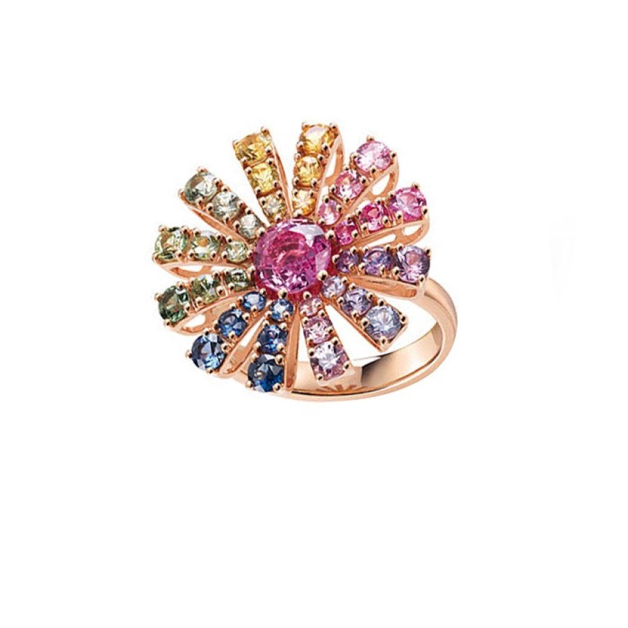 Idee Regalo damiani | Anello Damiani Margherita In Oro Rosa E Zaffiri Rainbow