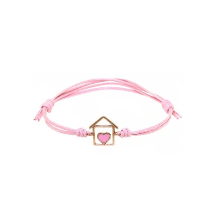 Idee Regalo marco-gerbella | Bracciale Cordino Con Casa E Cuore Smaltato Rosa Marco Gerbella