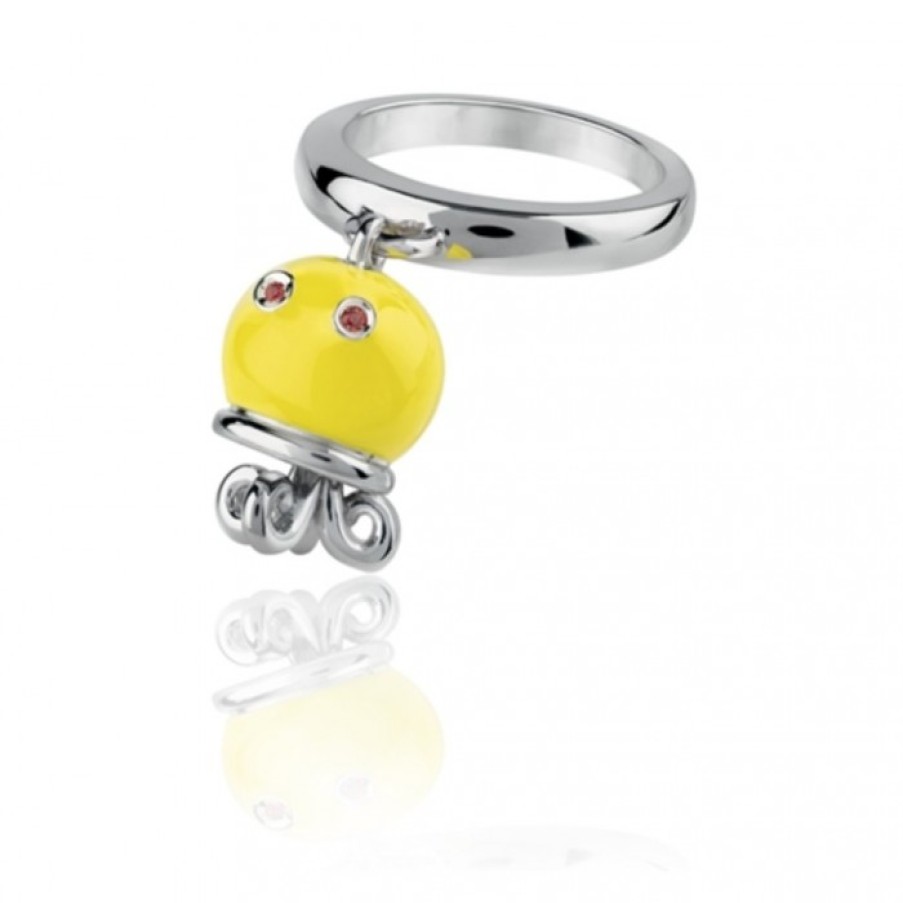 Idee Regalo chantecler | Anello Polipo Micro In Argento, Smalto Giallo E Zaffiri Arancio