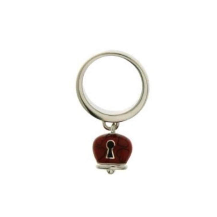 Idee Regalo chantecler | Anello Campanella Et Voila In Argento E Smalto Rosso Con Cuori E Lucchetto