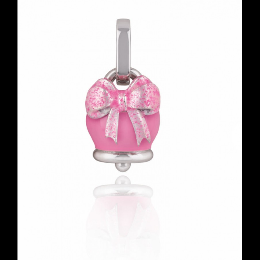 Idee Regalo chantecler | Ciondolo Chantecler Campanella Micro In Argento Con Fiocco E Smalto Rosa