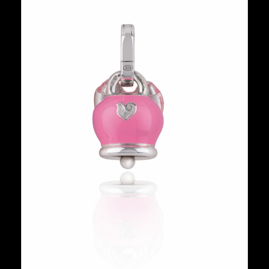 Idee Regalo chantecler | Ciondolo Chantecler Campanella Micro In Argento Con Fiocco E Smalto Rosa