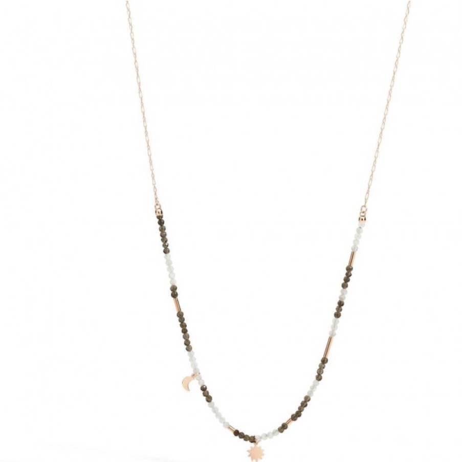 Idee Regalo dodo | Collana Moon And Sun Oro Rosa 9Kt E Quarzo Fume