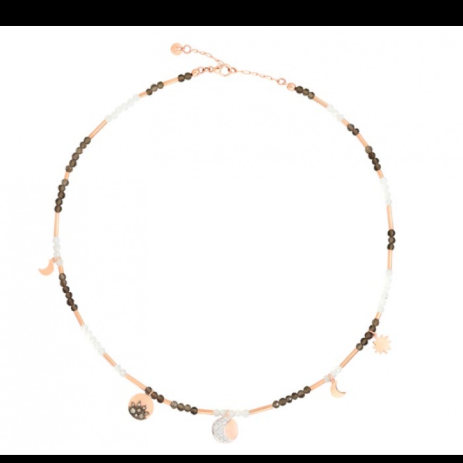 Idee Regalo dodo | Collana Moon And Sun Oro Rosa, Quarzo Fume E Adularia