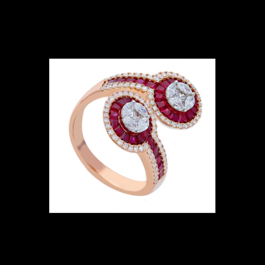 Idee Regalo callegaro1964 | Anello Contrarie In Oro Rosa Rubini E Diamanti