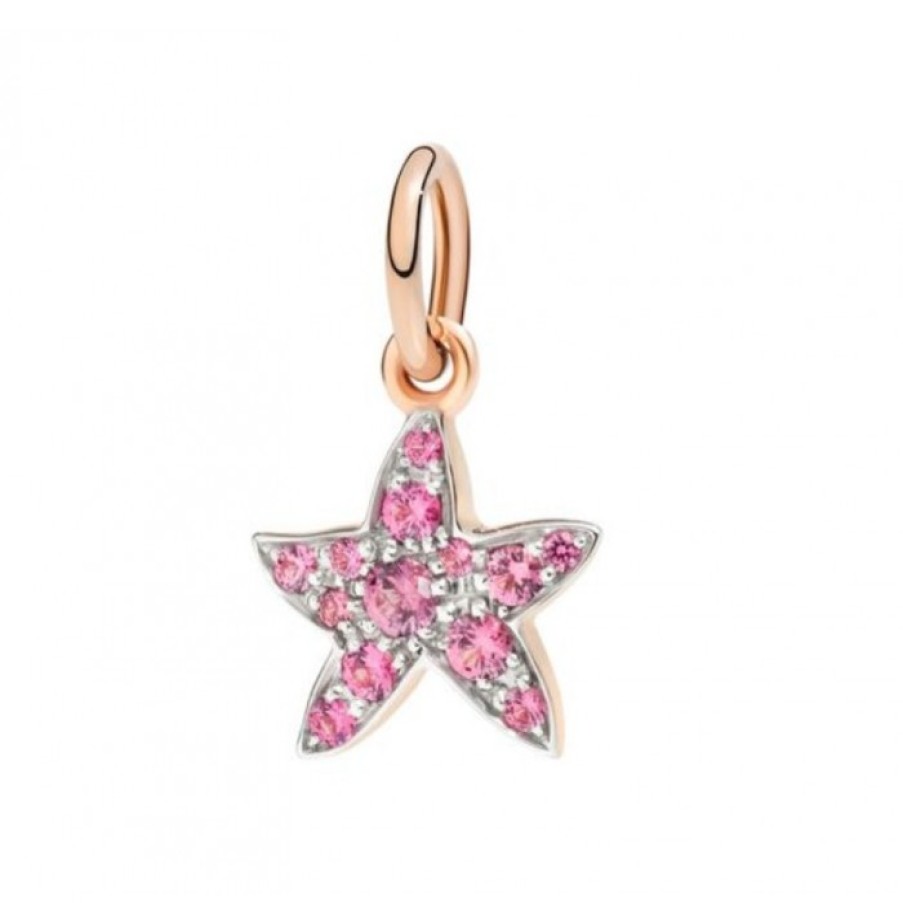 Ciondoli dodo | Charm Stellina In Oro Rosa Con Spinello Rosso