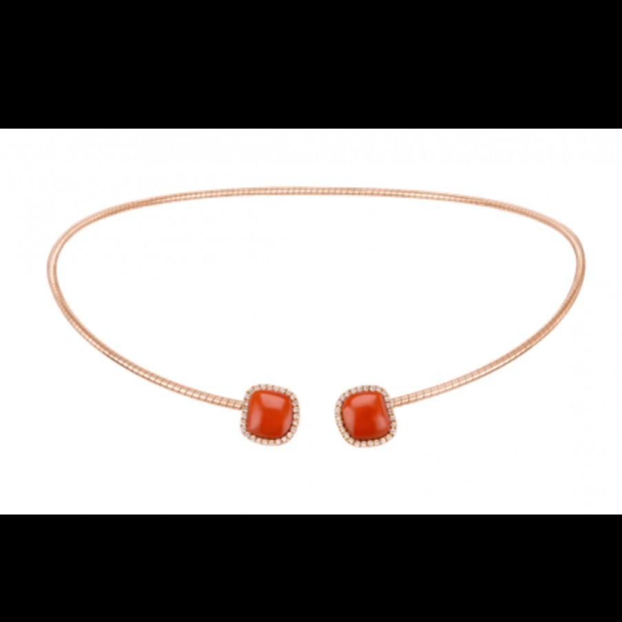 Collane chantecler | Choker Enchante In Oro Rosa, Diamanti E Corallo Rosso