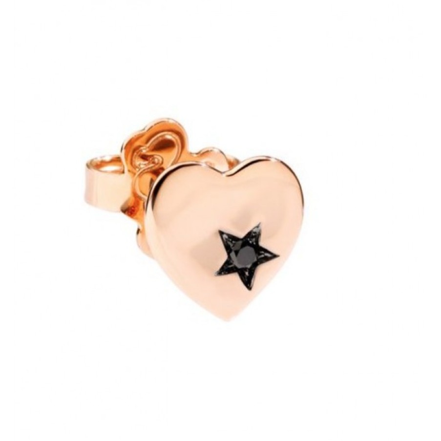 Idee Regalo dodo | Orecchino Cuore In Oro Rosa Con Diamante Nero