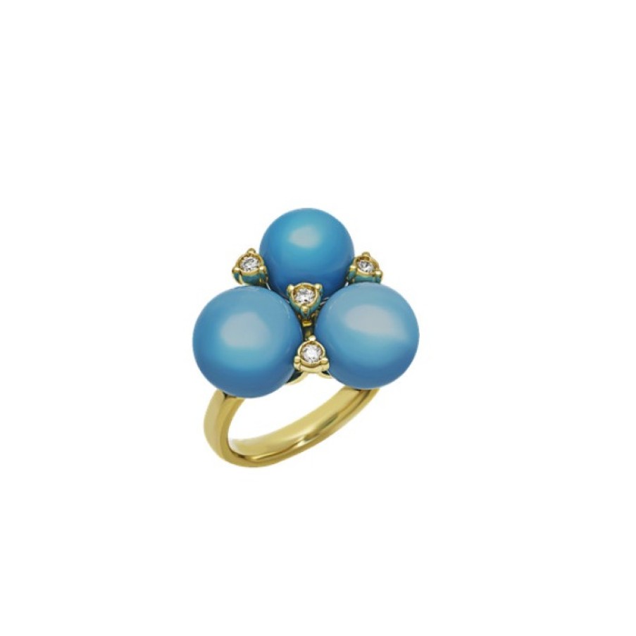 Idee Regalo chantecler | Anello Cherie In Oro Giallo 18Kt, Diamanti E Turchese