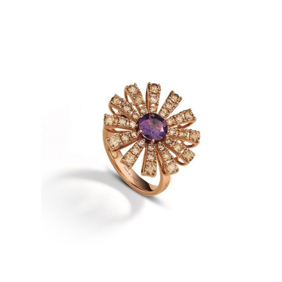 Idee Regalo damiani | Anello Damiani Margherita In Oro Rosa Con Diamanti E Ametista