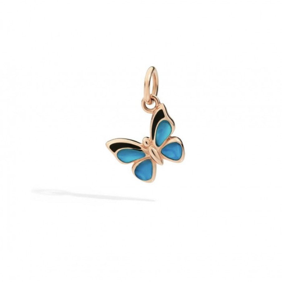 Idee Regalo dodo | Charm Farfalla Oro Rosa Con Smalto Blu