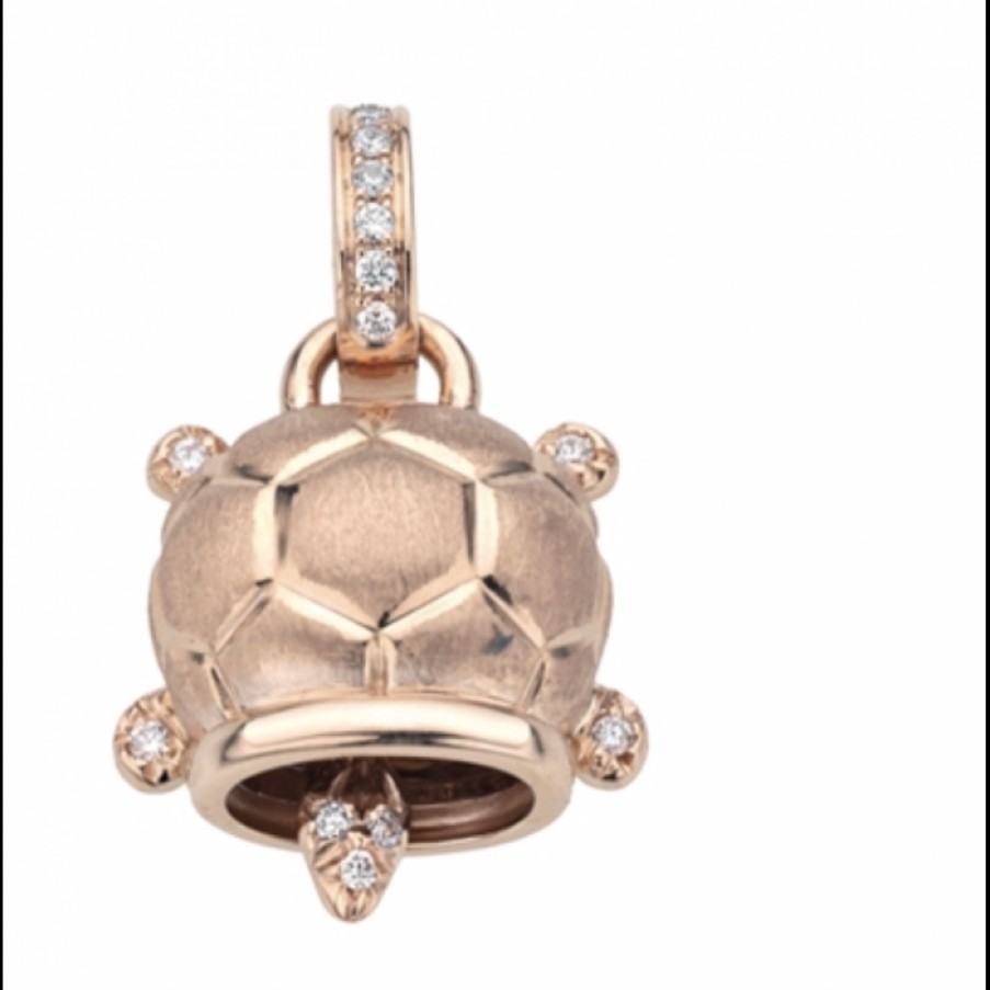 Idee Regalo chantecler | Ciondolo Tartaruga Mini In Oro Rosa E Diamanti Bianchi