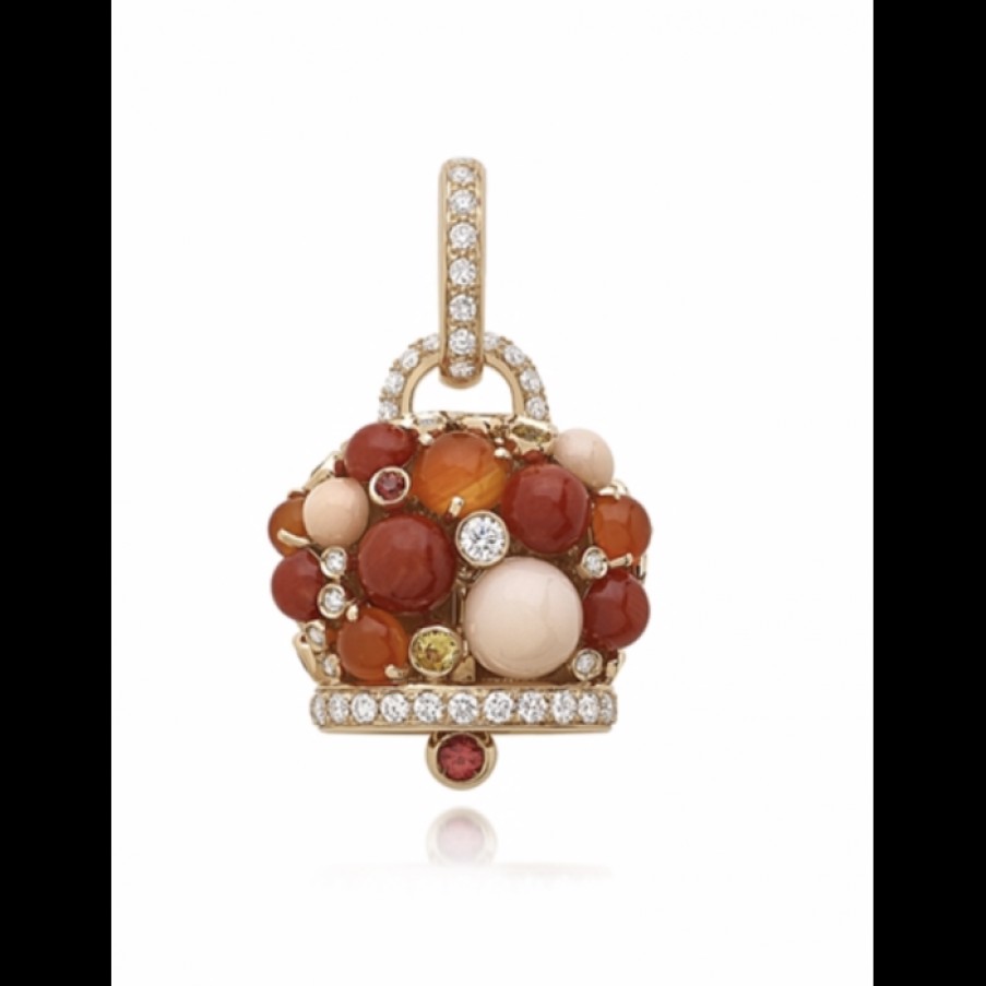 Idee Regalo chantecler | Ciondolo Campanella Piccolo In Oro Rosa, Diamanti, Zaffiri Orange, Corallo Rosa E Rosso E Agata Arancio