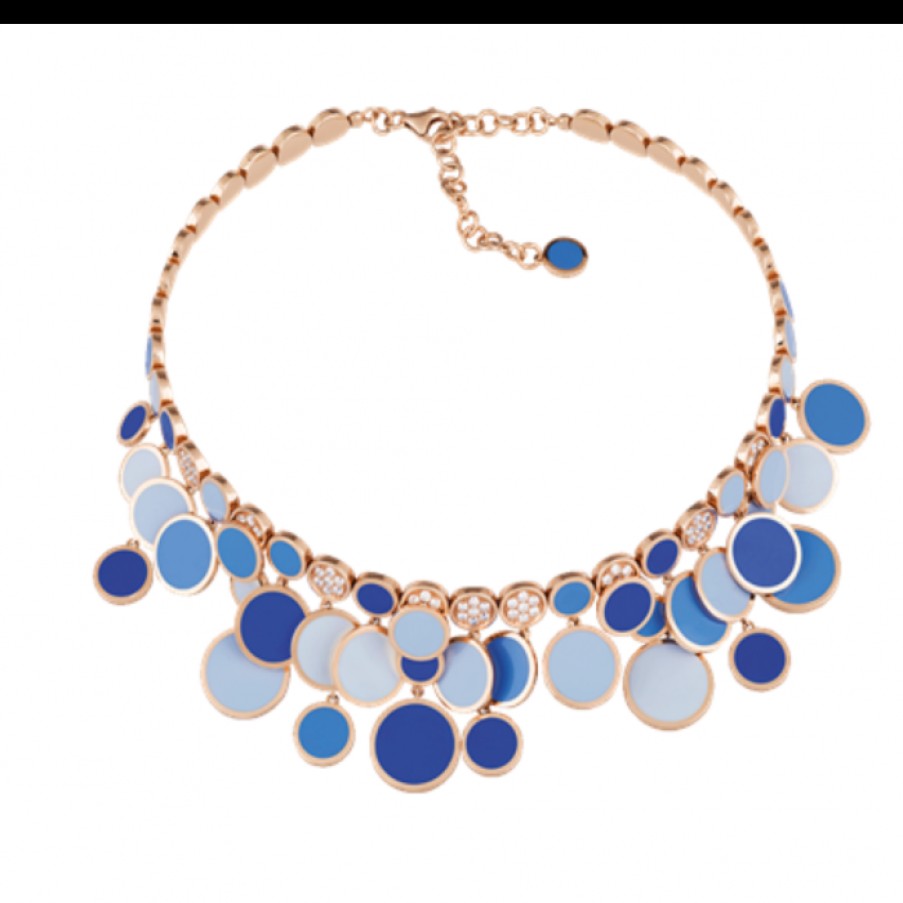 Idee Regalo chantecler | Collana Paillettes A Cascata In Oro Rosa E Smalto Blu Capri