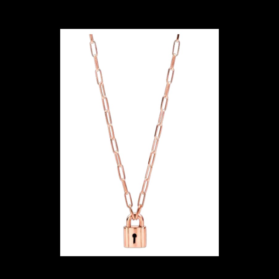 Idee Regalo dodo | Collana Lucchetto In Argento Dorato Rosa