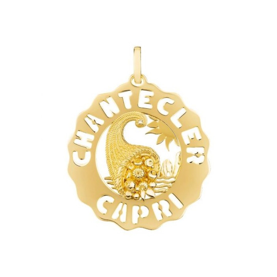 Idee Regalo chantecler | Ciondolo Chantecler Logo Cornucopia Grande In Oro Giallo E Diamanti